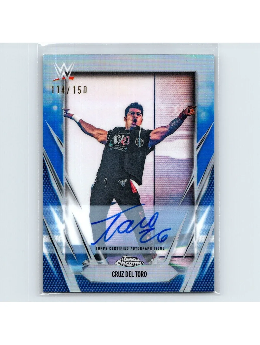 2026 Topps Chrome WWE Cruz Del Toro #BCA-CDT Base Auto Blue Refractor #/150